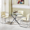 Modern Kitchen Dining Table Round Clear Glass Tabletop Chrome Cross Tube Legs