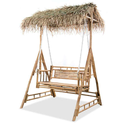 2-Seater Swing Bench with Palm Leaves Bamboo 202 cm vidaXL