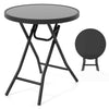 Folding Glass Table Backyard Heavy-Duty Steel Patio Coffee Table-Black