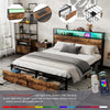 DOUBLE METAL BED FRAME WITH LED, CHARGING STATION, STORAGE HEADBOARD AND DRAWERS