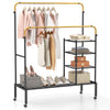 Rolling Clothes Drying Rack Double Rods Garment Rack w/ Adjustable Hanging Bars
