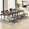 4Pcs Kitchen Dining Set Metal Frame Industrial Table Chairs Bench Set Grey