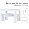 3 Pcs Modern Dining Table Set Table and 2 Bench Marble Look Kitchen Home White
