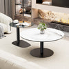 2pcs Round Coffee Table Set Thicken Solid Slate & Glass Tabletop Bedside Table