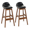 2Pcs Upholstered PU Leather Bar Stools Mid-Century Farmhouse Stools w/Footrest