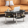 3-Tier Modern Oval Tea Table Smooth Glass Coffee Table Sofa End Side Table