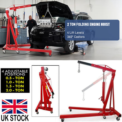 2 Ton Hydraulic Folding Engine Crane Hoist Lift Stand 2000kg Garage Workshop Red