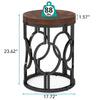 Round End Table, Industrial Side Table with Metal Hollow Frame for Living Room