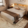 5FT King Upholstered Platform Bed Frame with LED Headboard & Storage Drawers