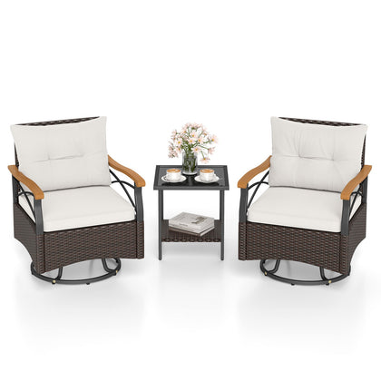 3 Piece Outdoor Swivel Chair Set Patio Wicker Rotating Chairs