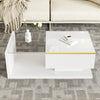 90cm Modern Glass Coffee Table Center Table With LED Light Storage Compartment