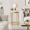 Gold Side Table, Round End Table with Glass Top and Metal Frame for Living Room