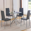 4x Grey Faux Leather Dining Chairs&Round Tempered Glass Silver Legs Dining Table