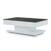 High Gloss Coffee Table Black Glass Top Rectangular Living Room 2 Drawers