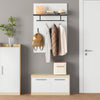 Wall Mounted Coat Rack Panel with Rail & 3 Hooks, Hallway Entryway White