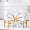 Round Clear Glass Dining Table & 4x White Faux Leather Dining Chairs Golden Legs