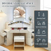 White Mirred Corner Dressing Table with Led Lights Makeup Desk Vanity Set