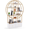 6-Tier Gold Bookshelf 180cm Tall Metal Bookcase with Staggered Shelves