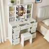 Large Dressing Table Vanity Makeup Desk With LED Light Mirror + Stool + Drawers
