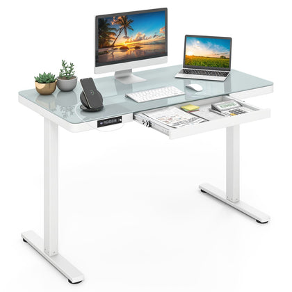 120 x 60 CM Whole-Piece Glass Standing Desk w/ USB Type-C Outlets White