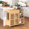 Bamboo Rolling Storage Sideboard w/ 2-Door Cabinet-Natural