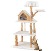 COSTWAY 149 cm Tall Solid Wood Cat Tree Modern Wooden Cat Tower w/ 2 Perches