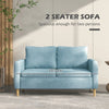 2 Seater Sofa Modern Fabric Couch with Wood Legs and 2 Pockets Blue