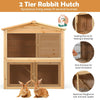 Wood Rabbit Hutch Double Decker Guinea Pig Ferret Cage with Ramp Waterproof Roof