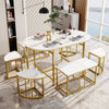 Kitchen Table Set Dining Table and 6 Chairs Set in Marble Effect Space Saving