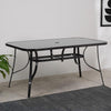 Black Tempered Glass Garden Dining Table Outdoor Large Coffee Table+Parasol Hole