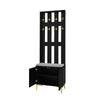 Wardrobe Set with Shoe Bench and Cushion, Wardrobe Front with Hooks, Black
