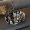 Black Marble Effect Ceramic Wash Basin Bathroom Sink Countertop Mount Oval Bowl