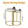 Set of 2 Luxury Accent End Side Table Minimalist Round Coffee Table Golden Frame