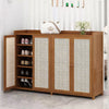 4 Door Bamboo Wood Shoes Storage Cabinet Cupboard Rattan Door Hallway Organizer