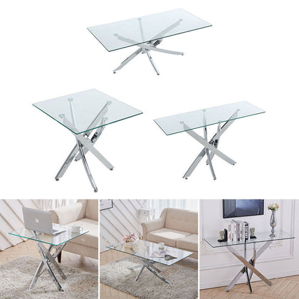 Modern Glass Table Cross X Rectangle Square Side Coffee Dining Table Living Room
