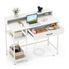 COSTWAY Computer Desk Writing Work Study Desk with Power Outlets-White
