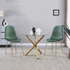 2x Green PU Leather Dining Chairs Golden Legs&Round Clear Glass Dining Table Set