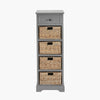 Grey Wooden Tall Boy 1 Drawer 4 Baskets Tall Unit Living Room Storage Unit