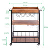 3 Tier Rolling Kitchen Trolley With Wine Rack Industrial Wood Metal Serving Cart