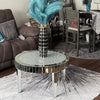 31.5in Large Round Mirrored Coffee Table with Crystal Edge Frame for Livingroom