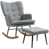 Rocking Chair and Ottoman Set Fabric Wingback Armchair for Living Room Grey