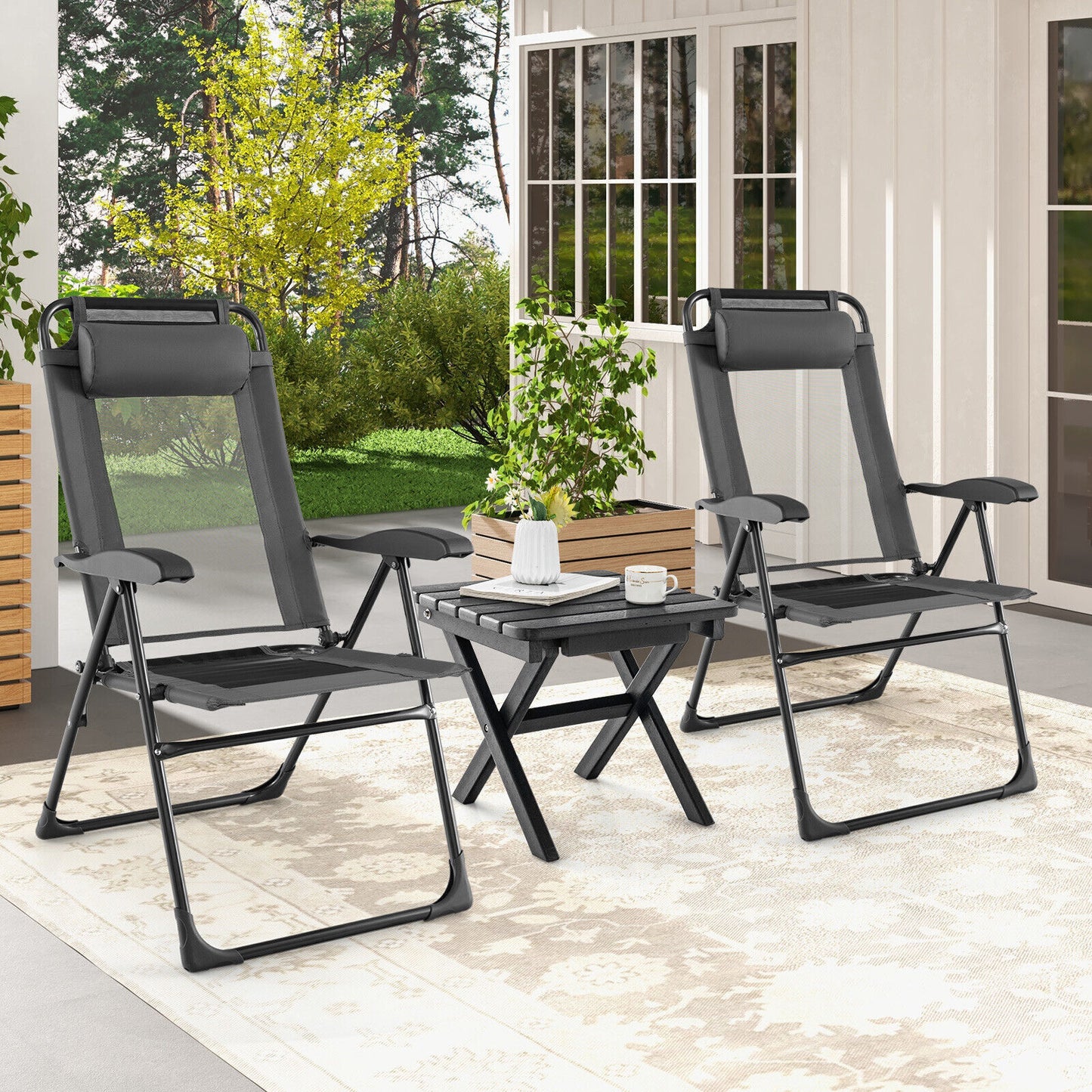 Patio Folding Chairs Set of 2 Outdoor Reclining Chairs Adjustable Outdoor Lounge