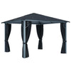 Gazebo with Curtain & LED String Lights 3x3 m Anthracite Aluminium