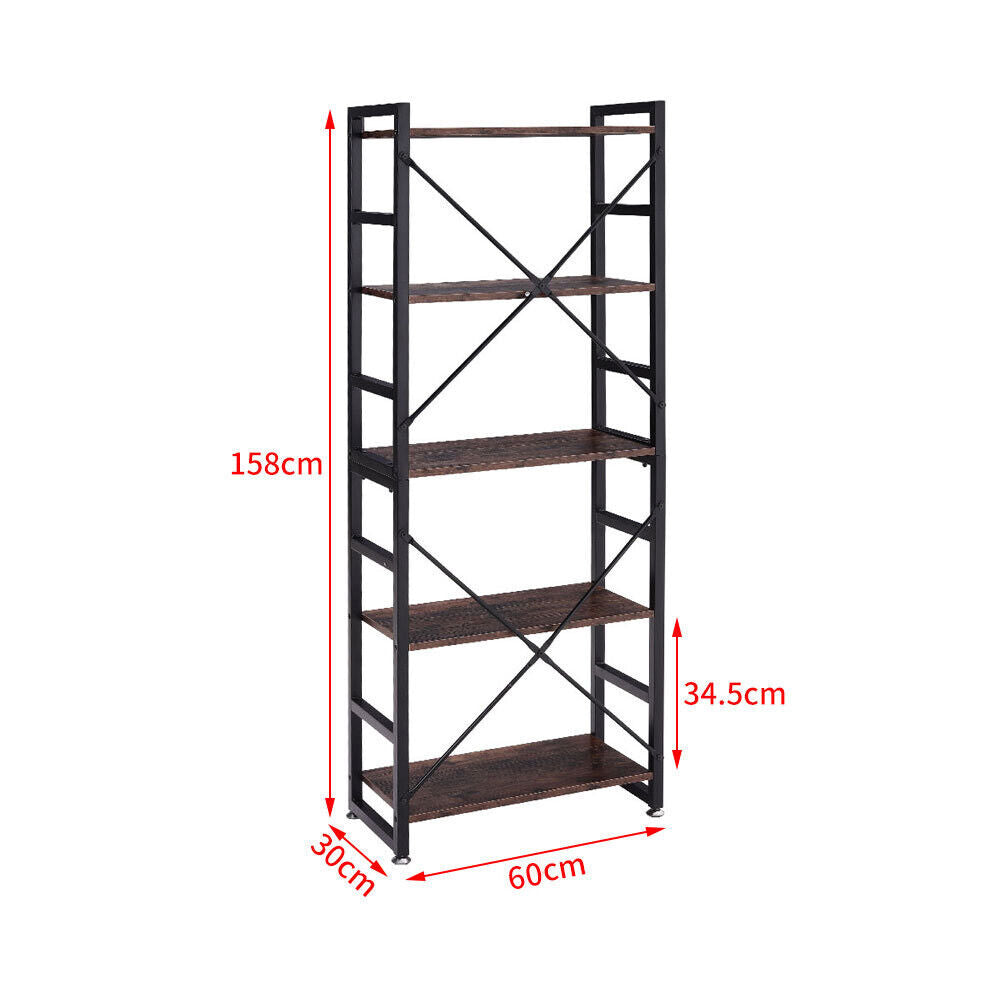 Large 5 Tier Wooden Shelf Storage Rack Home Office Bookcase Corner Shelving Unit