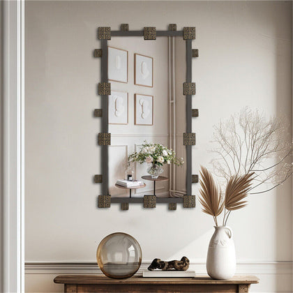 Large Slim Antique Black Metal Frame Rectangular Industrial Wall Mirror 102x52cm
