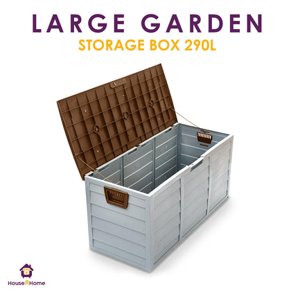 LARGE PLASTIC GARDEN STORAGE BOX OUTDOOR WATERPROOF DECK CONTAINER CHEST SHED