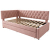 3ft Single Velvet Daybed with Trundle Bed, Upholstered Sofa Bed 90x190cm Pink