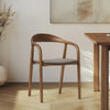 Copenhagen Dining Chair Grey PU Vegan Leather Padded Seat Walnut Curved Frame
