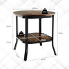 Industrial Round Side Table Wooden 2-Tier Sofa End Beside Table W/ Storage Shelf