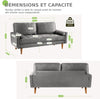 Modern 2 Seater Velvet Sofa Modern Couch Love Seat Settee for Living Room Grey